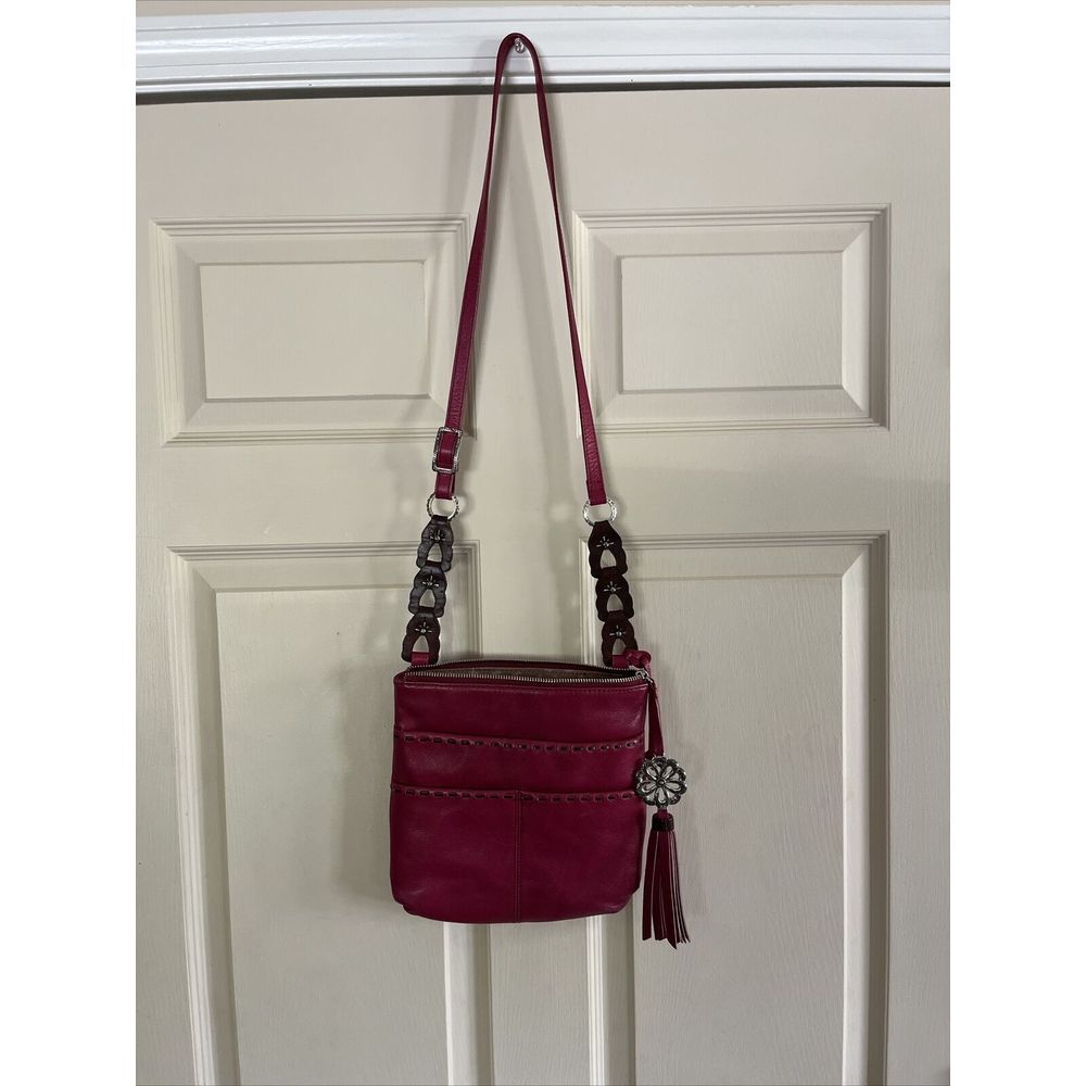 Brighton Koda Crossbody Shoulder Bag Purse Pink Beet Fuchsia Leather W/ Tassel